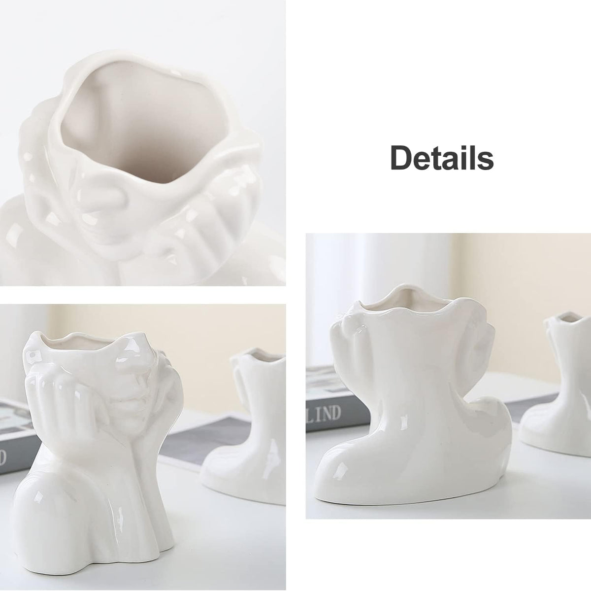 CEMABT Gesicht vase, Blume Dekor, Keramik Körper Weibliche Form, Ideale Regal, Moderne Bauernhaus Tisch, Kleine nette Bücherregal Halbgesicht (Stil-C)