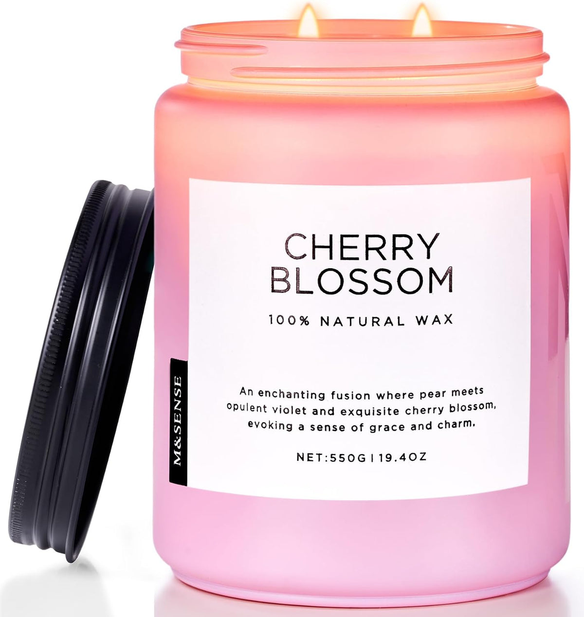 M&SENSE Duftkerze im Glas – Sojawachskerze Kirschblüte 200g | Süßer und Blumiger Duft | 50 Stunden Brenndauer | Natürliche Kerze für romantische und entspannende Atmosphäre