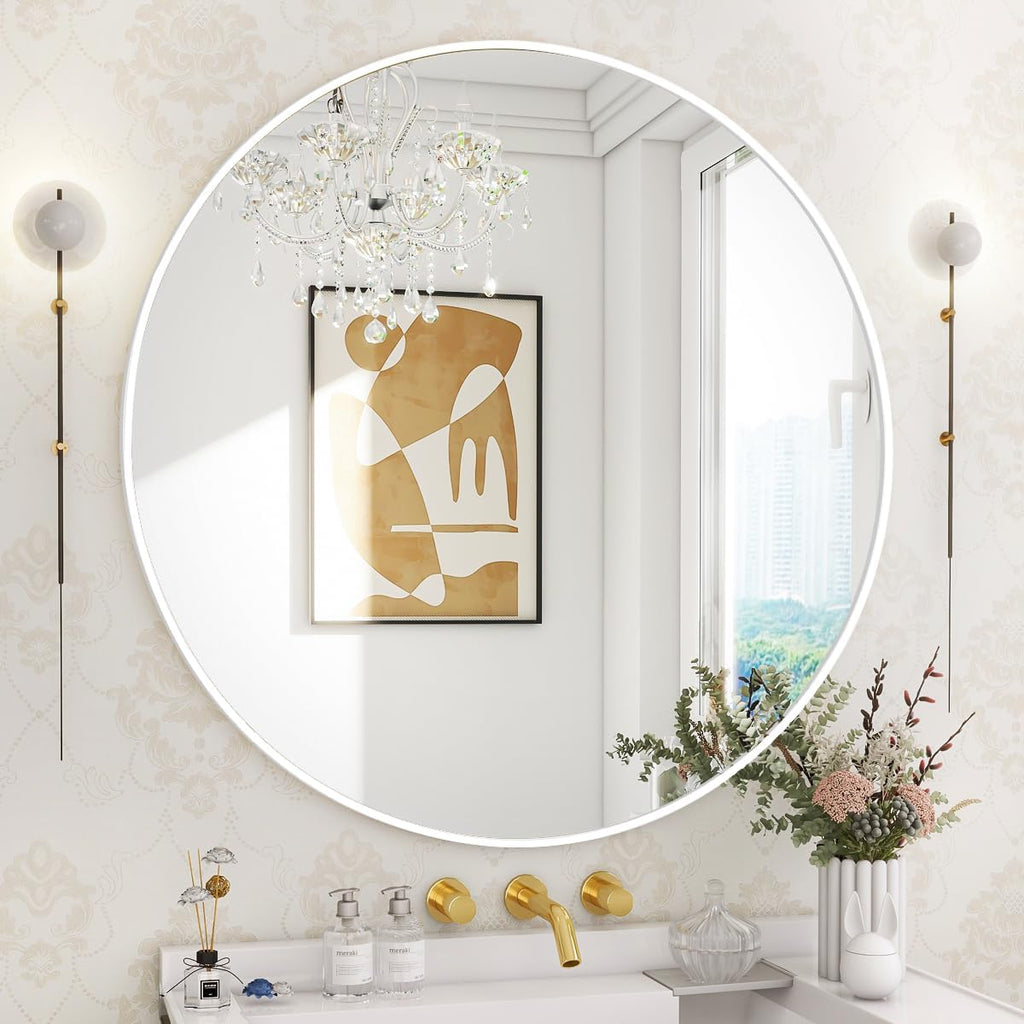 BEAUTYPEAK 46cm Runder Spiegel,Bruchsicherer Wandspiegel mit Aluminiumrahme