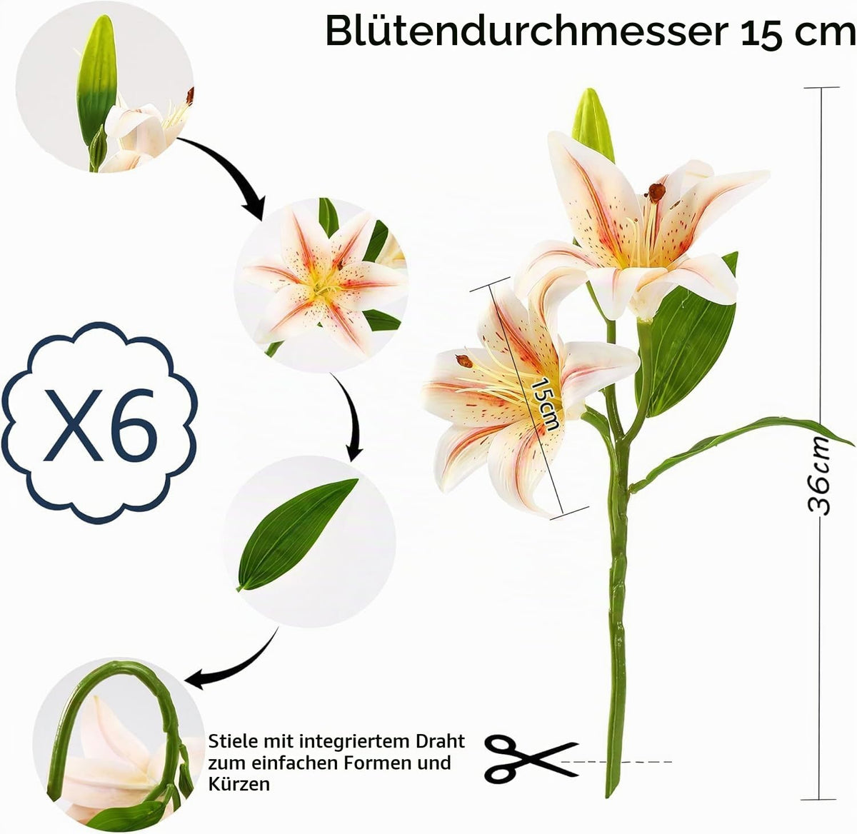 HNVNER 6 Bündel Kunstblumen Lilien, 3D-künstliche Lilien Blumen Rosa
