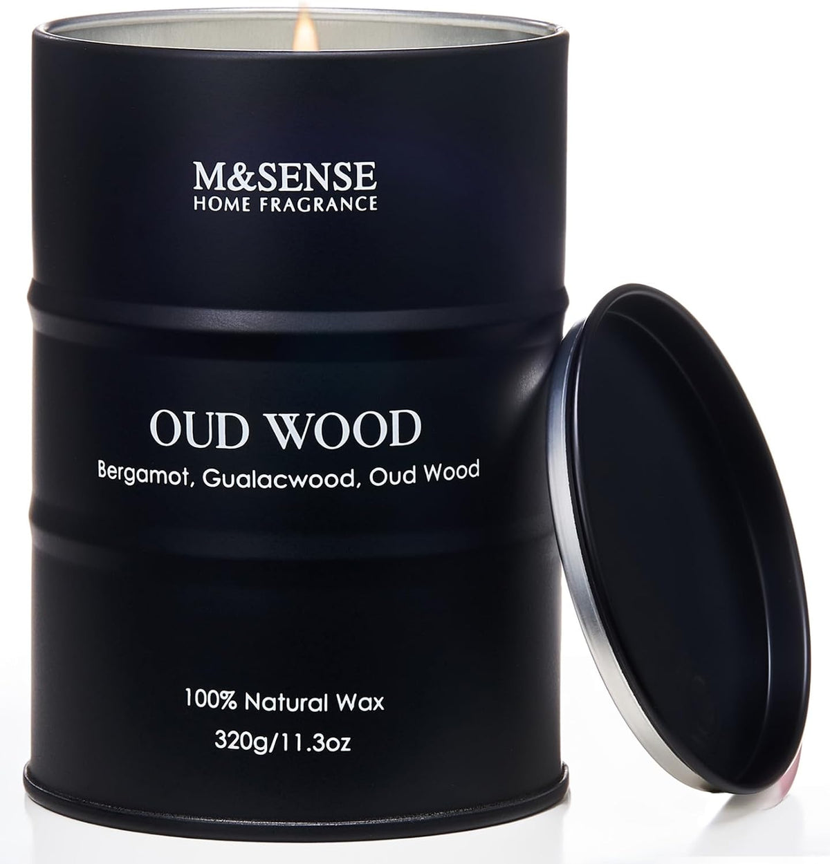 M&SENSE Oud Holz Duftkerze im Glas, groß 600g, natürliches Sojawachs, langanhaltende Brenndauer bis zu 130 Stunden, dekorative Sojakerze für Heim und Wohnzimmer, Geschenk für Männer
