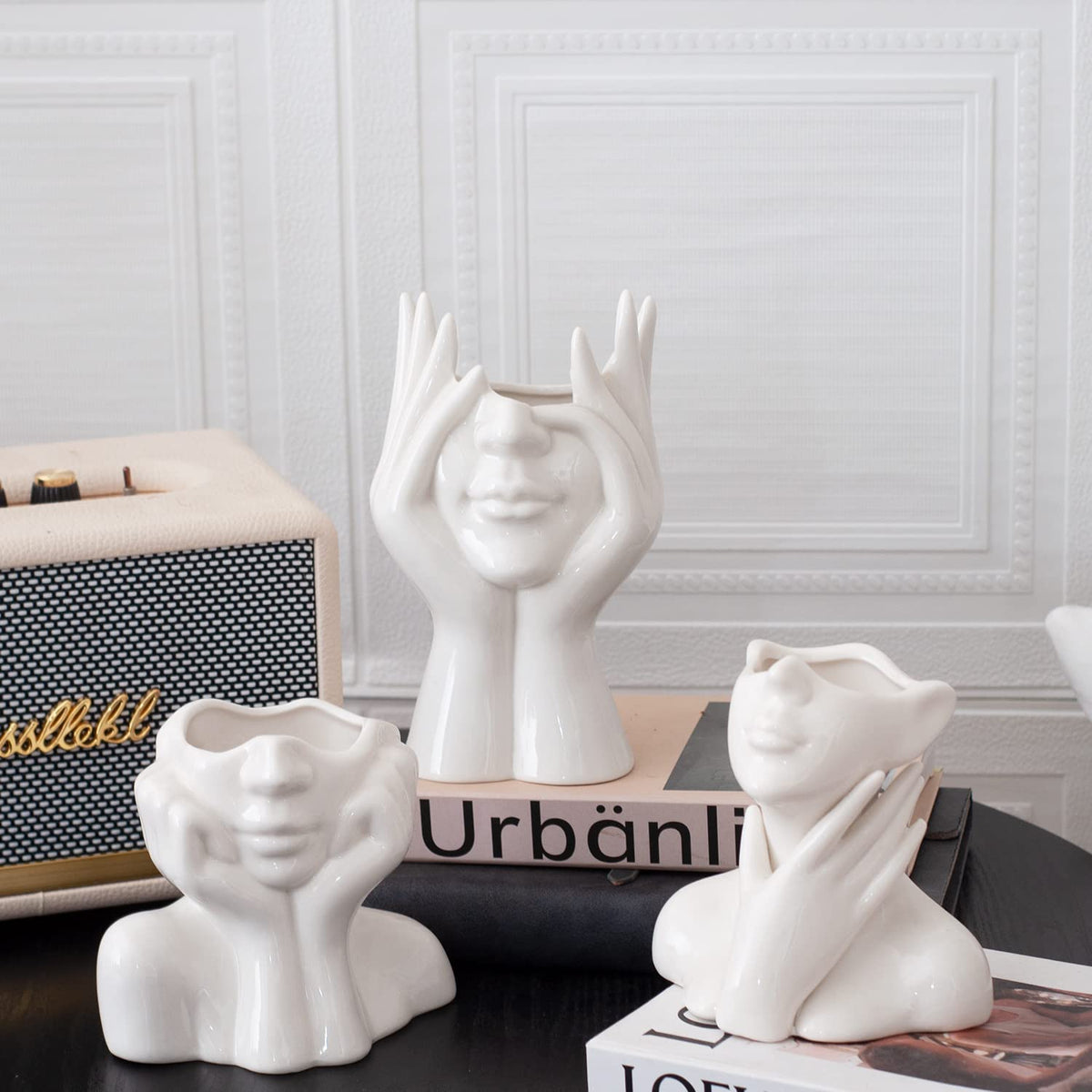 CEMABT Gesicht vase, Blume Dekor, Keramik Körper Weibliche Form, Ideale Regal, Moderne Bauernhaus Tisch, Kleine nette Bücherregal Halbgesicht (Stil-C)