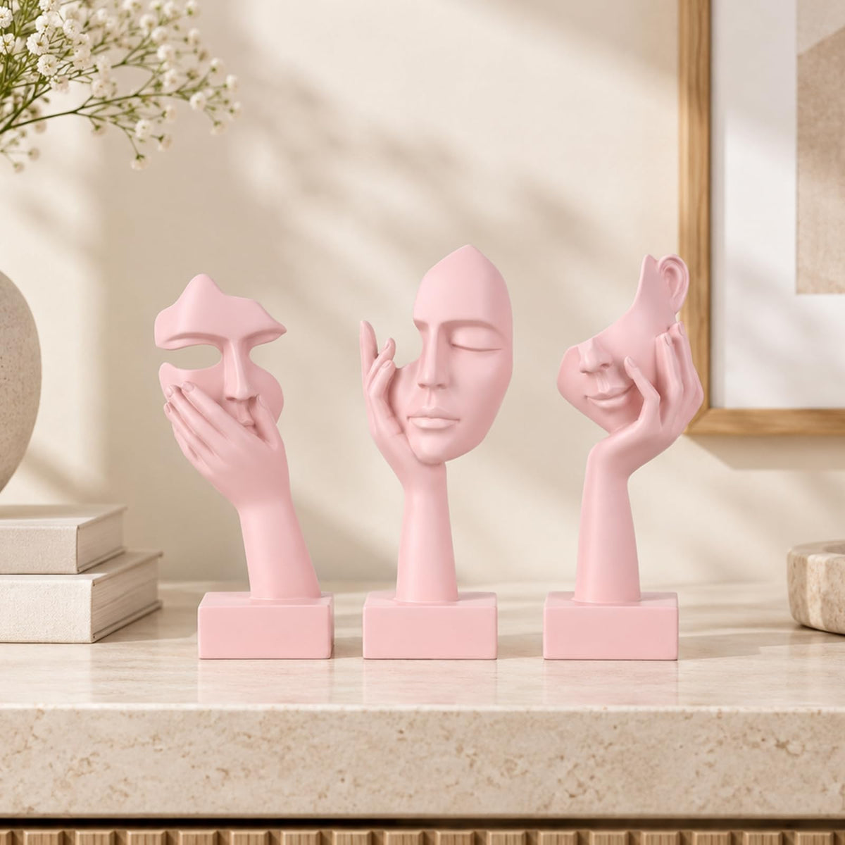 Schwarze Heimdekoration Akzentkunst Frau Gesicht Statue Sammlerstück Statue für modernes Zuhause Wohnzimmer Bücherregal Schwarz Schreibtisch Dekor 3-teiliges Set