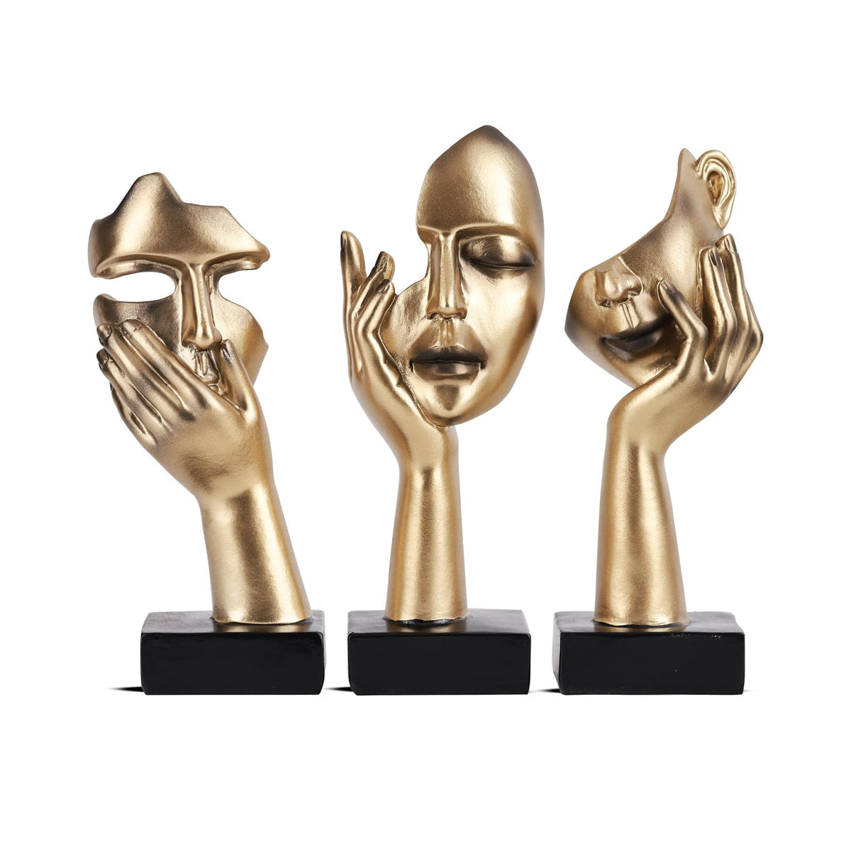Schwarze Heimdekoration Akzentkunst Frau Gesicht Statue Sammlerstück Statue für modernes Zuhause Wohnzimmer Bücherregal Schwarz Schreibtisch Dekor 3-teiliges Set