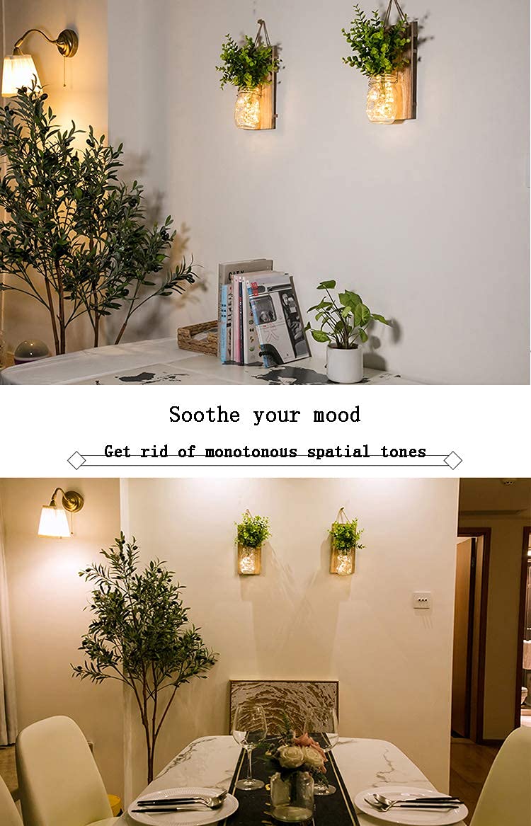 Mason Jar Licht,（2 Stück）, flur deko anddekoration, Grüne gefälschte Pflanze, Lichterkette im Glas, Wohnzimmer Holz-Dekoration mit, Glas Warmweiß Garten Hängeleuchten für Außen (Grüne Pflanzen)