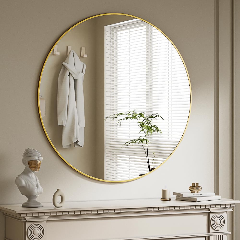 BEAUTYPEAK 46cm Runder Spiegel,Bruchsicherer Wandspiegel mit Aluminiumrahme