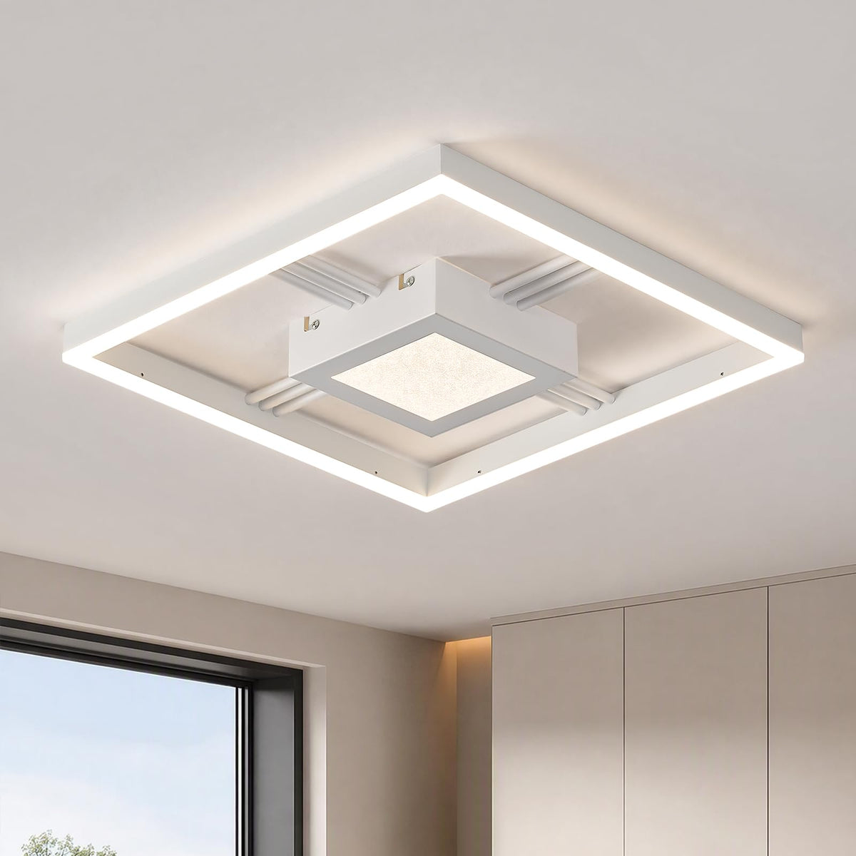 Qamra Modern Schwarz Deckenlampe,48W Quadratisch LED Deckenleuchte 4000K,40cm Lampe für Schlafzimmer Wohnzimmer Flur Badezimmer