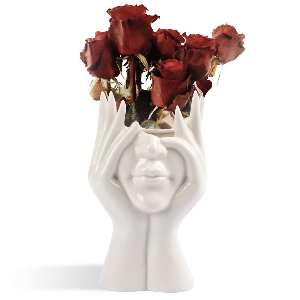 CEMABT Gesicht vase, Blume Dekor, Keramik Körper Weibliche Form, Ideale Regal, Moderne Bauernhaus Tisch, Kleine nette Bücherregal Halbgesicht (Stil-C)