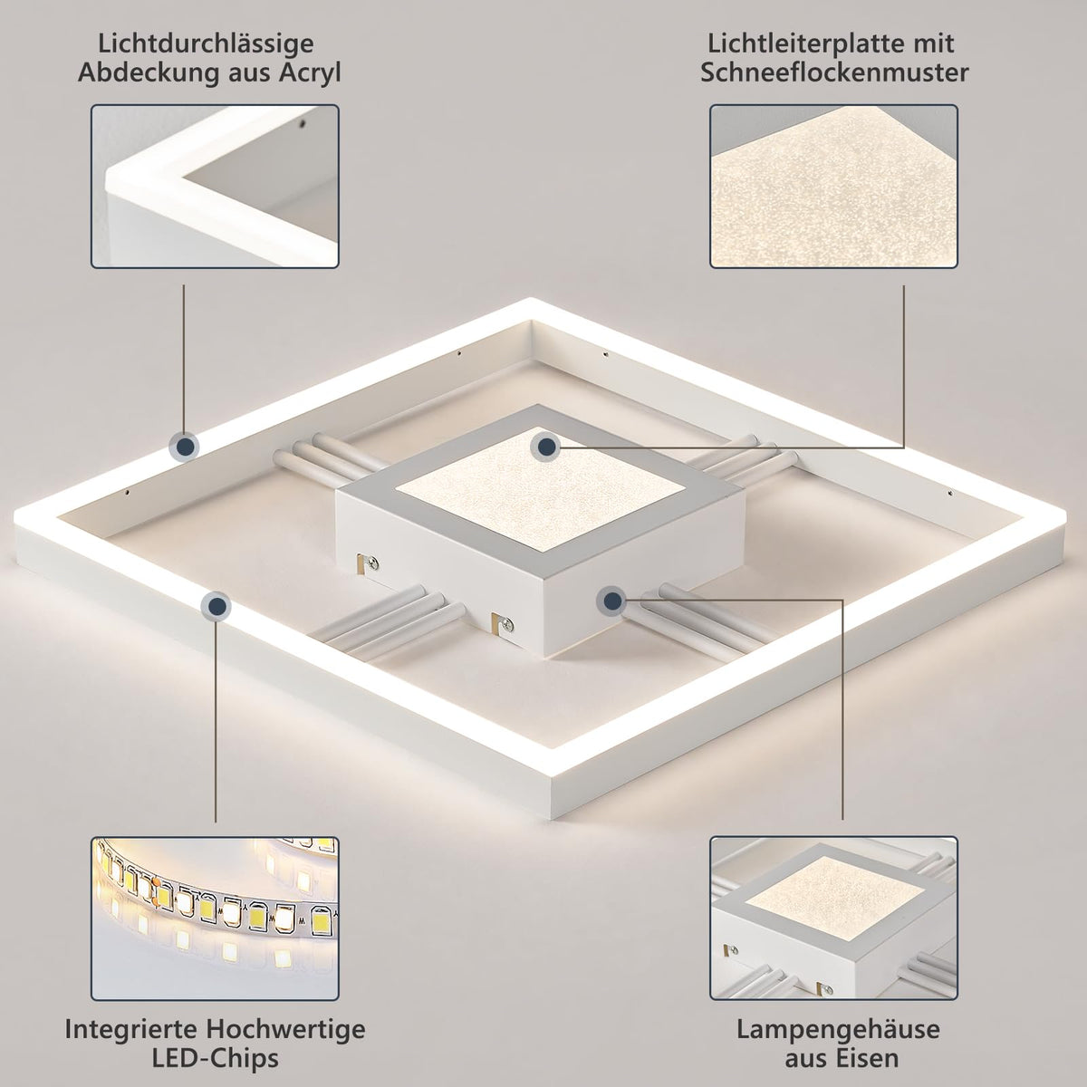 Qamra Modern Schwarz Deckenlampe,48W Quadratisch LED Deckenleuchte 4000K,40cm Lampe für Schlafzimmer Wohnzimmer Flur Badezimmer