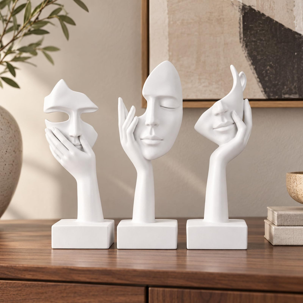 Schwarze Heimdekoration Akzentkunst Frau Gesicht Statue Sammlerstück Statue für modernes Zuhause Wohnzimmer Bücherregal Schwarz Schreibtisch Dekor 3-teiliges Set