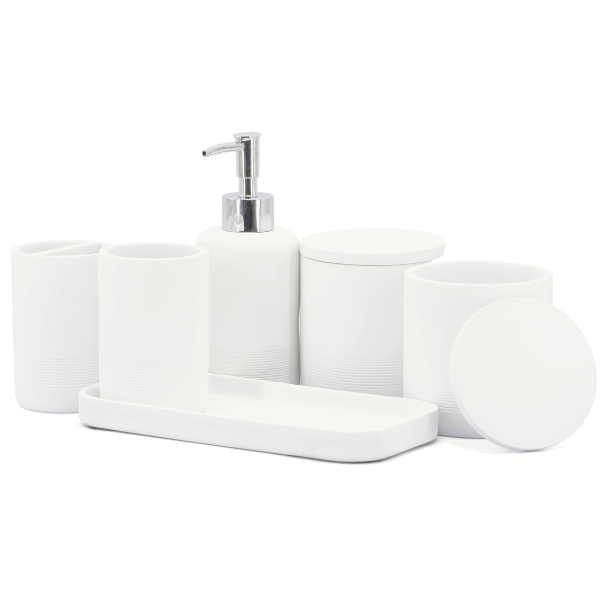 ZCCZ Badezimmer Set – 6-teiliges Organizer-Set mit Zahnbürstenhalter, Seifenspender, Schale für Kosmetik und Wattestäbchen – Elegante Deko in Marmor-Optik, schwarz für modernes Bad