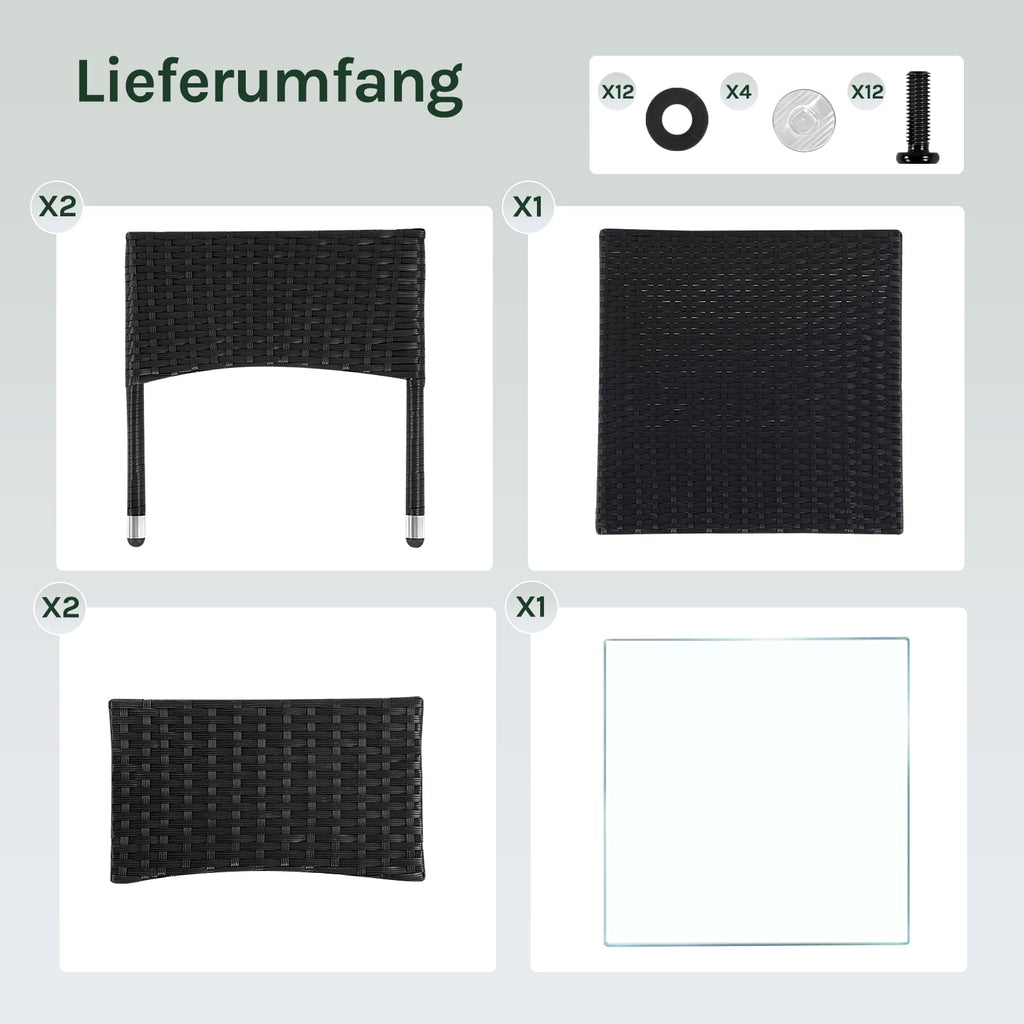 WOLTU Polyrattan Gartentisch, mit Glasplatte offenem Fach, 45x40x45 cm