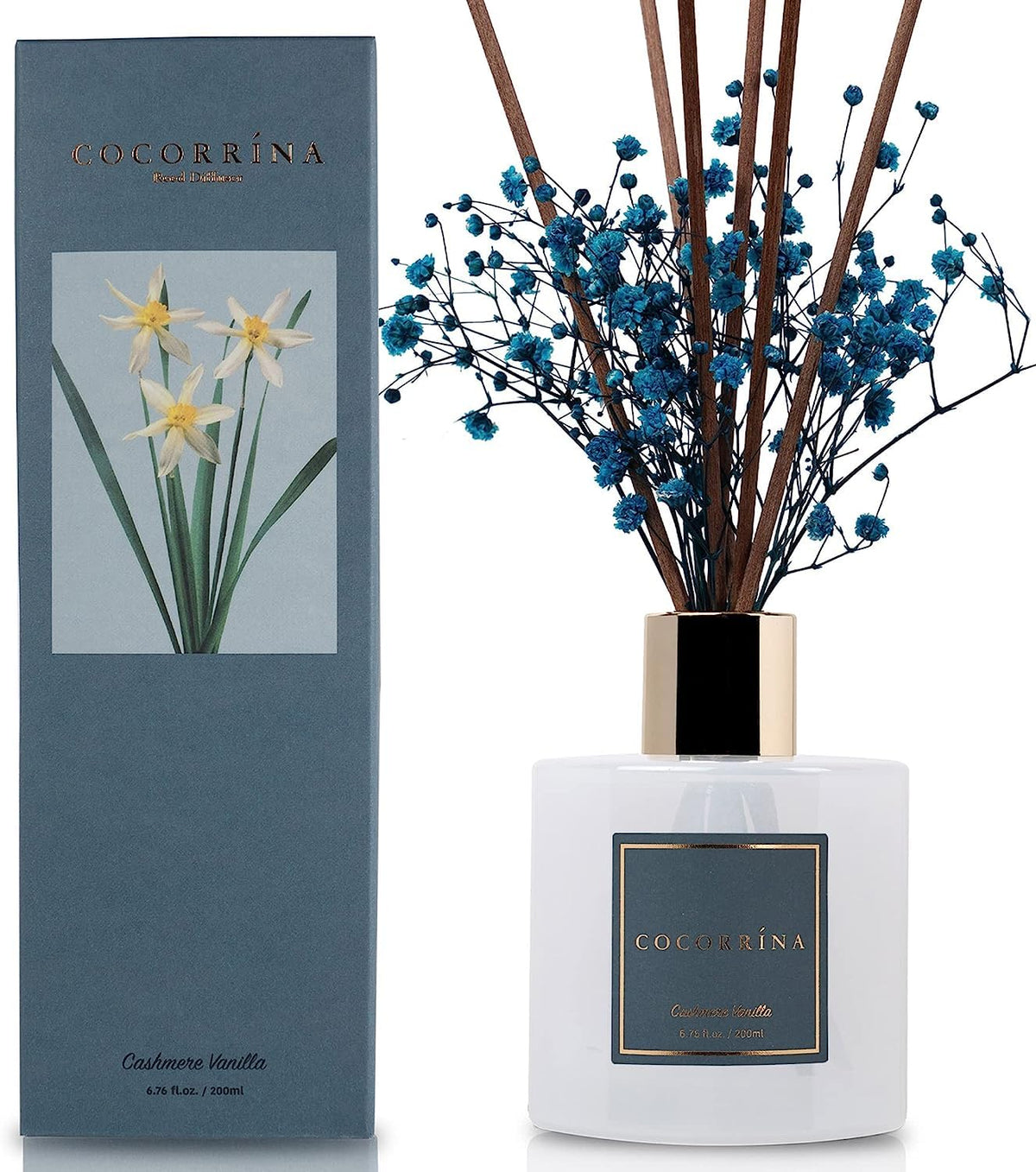 COCORRÍNA Raumduft Reed Diffuser mit 8 Duftstäbchen 200ml- Sauberes Leinen, Natürlich, Langanhaltend, Home Duft ätherisches Öl Reed Diffusor für Badezimmer Regal Dekoration