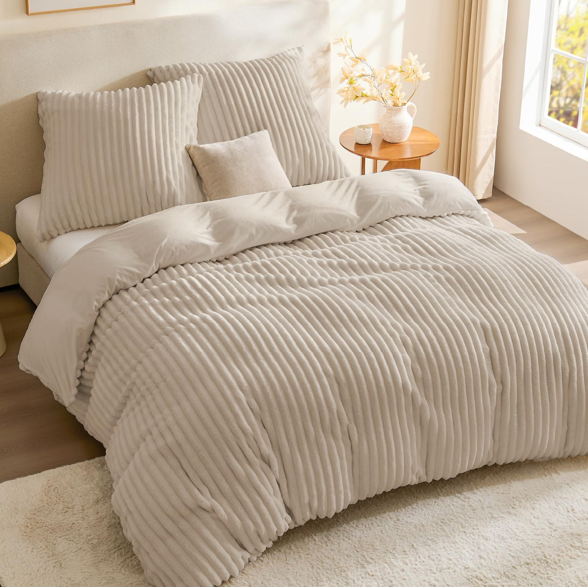 BEDELITE Flanell Bettwäsche 200x200 3teilig Plüsch, Fleece Winter Bettbezug