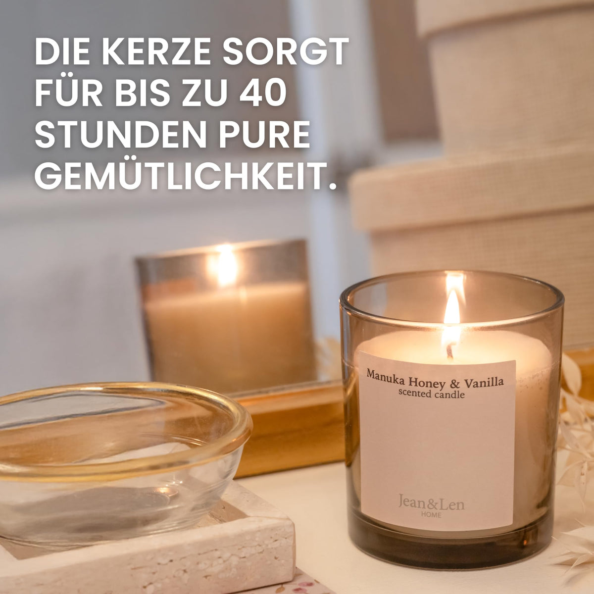 Jean & Len Scented Candle Manuka Honey & Vanilla, vegan, 195 g