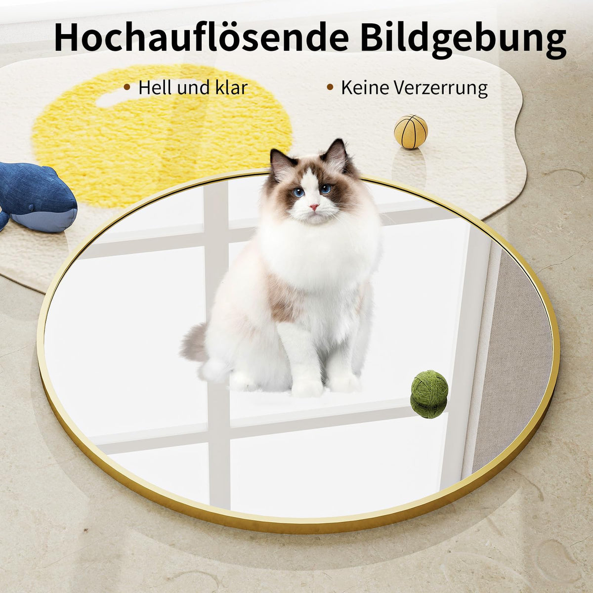 BEAUTYPEAK 46cm Runder Spiegel,Bruchsicherer Wandspiegel mit Aluminiumrahme
