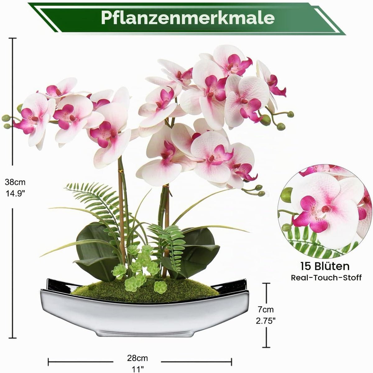 Briful Kunstblumen Orchideen Künstliche Phalaenopsis Bonsai Kunstblumen wie Echt im Topf Künstliche Blumen Deko für Wohnzimmer Badezimmer Tisch Dekoration, Höhe 38CM
