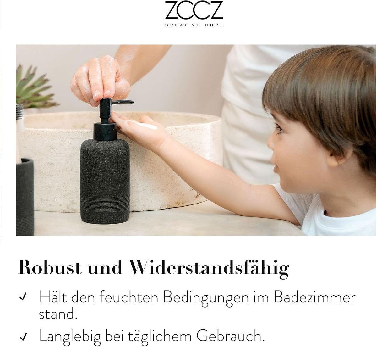 ZCCZ Badezimmer Set – 6-teiliges Organizer-Set mit Zahnbürstenhalter, Seifenspender, Schale für Kosmetik und Wattestäbchen – Elegante Deko in Marmor-Optik, schwarz für modernes Bad