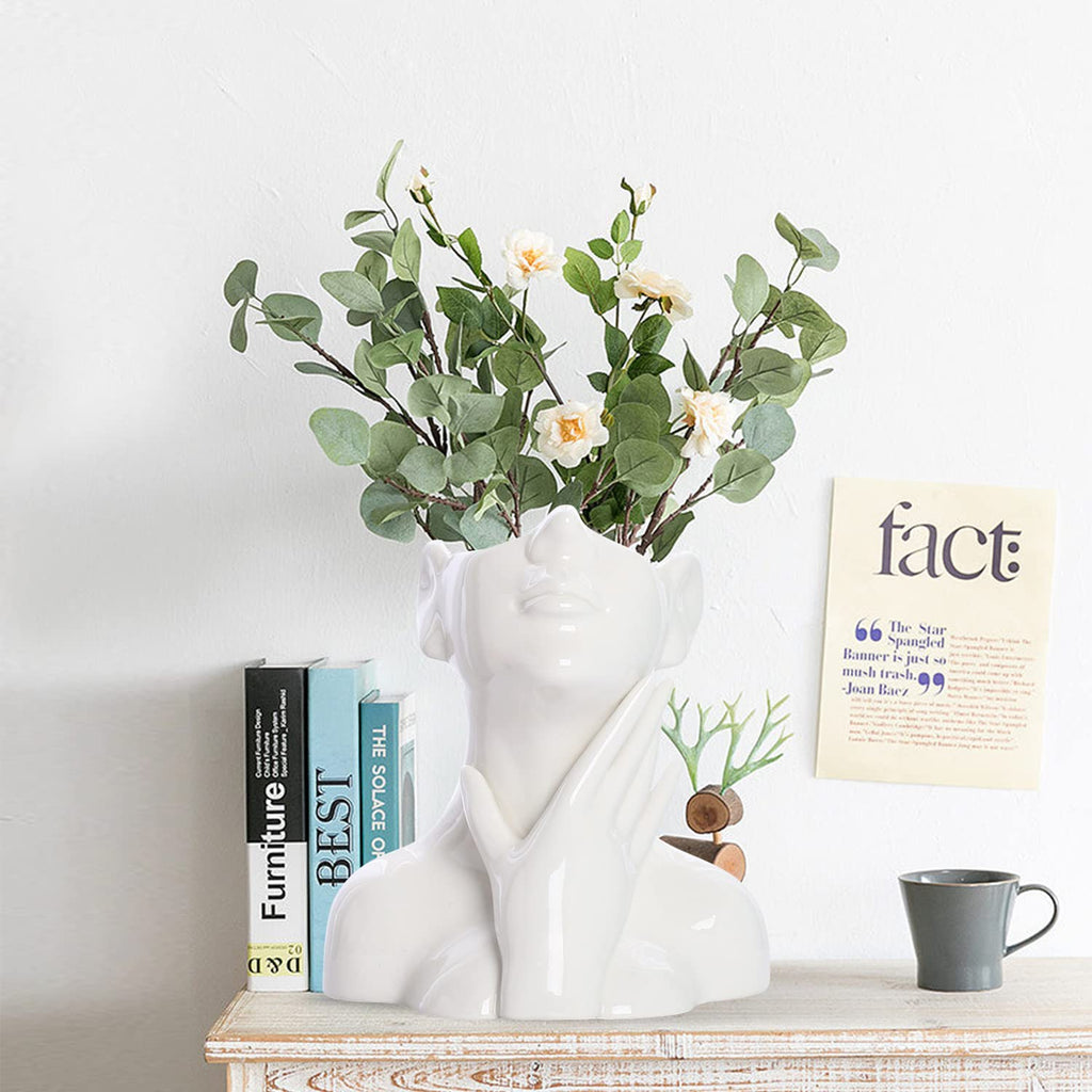 CEMABT Gesicht vase, Blume Dekor, Keramik Körper Weibliche Form, Ideale Regal, Moderne Bauernhaus Tisch, Kleine nette Bücherregal Halbgesicht (Stil-C)