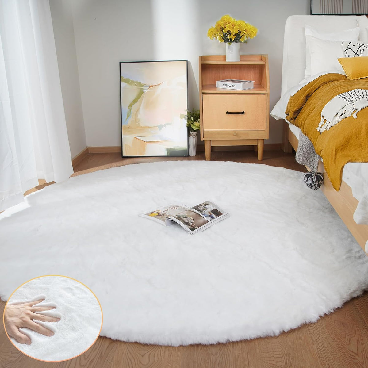 ORINOVA Teppich Schlafzimmer Beige Waschbar Flauschig 60x90 cm Fellteppich Kunstfell Wohnzimmer Kinderzimmer Teppich Weich Klein Deko Rechteckig