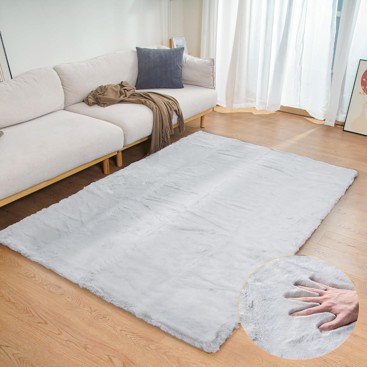 ORINOVA Teppich Schlafzimmer Beige Waschbar Flauschig 60x90 cm Fellteppich Kunstfell Wohnzimmer Kinderzimmer Teppich Weich Klein Deko Rechteckig