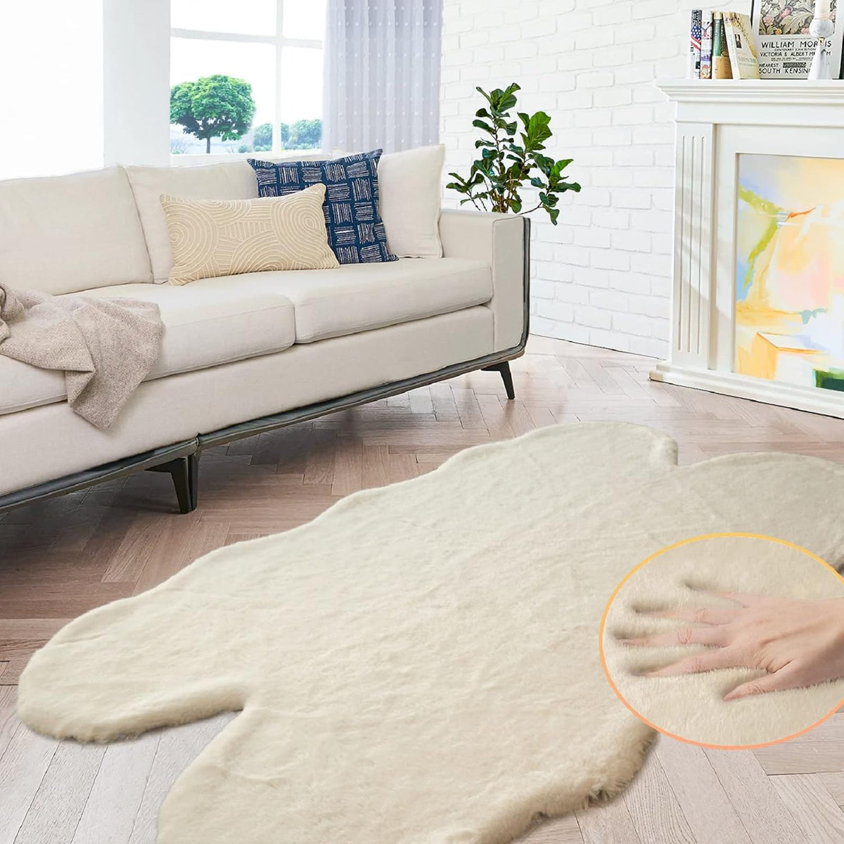 ORINOVA Teppich Schlafzimmer Beige Waschbar Flauschig 60x90 cm Fellteppich Kunstfell Wohnzimmer Kinderzimmer Teppich Weich Klein Deko Rechteckig