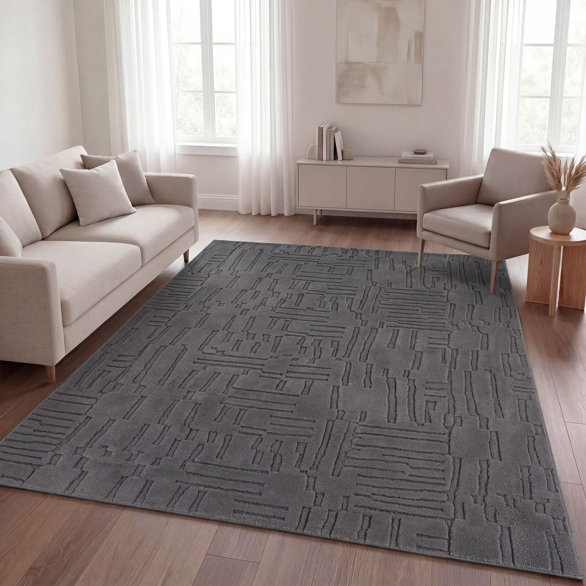 TT Home Wohnzimmer Teppich Schlafzimmer Hochflor Skandinavisches Design Unifarben Geometrisch Boho Style Modern Waschbar, Creme 1, 160x220 cm