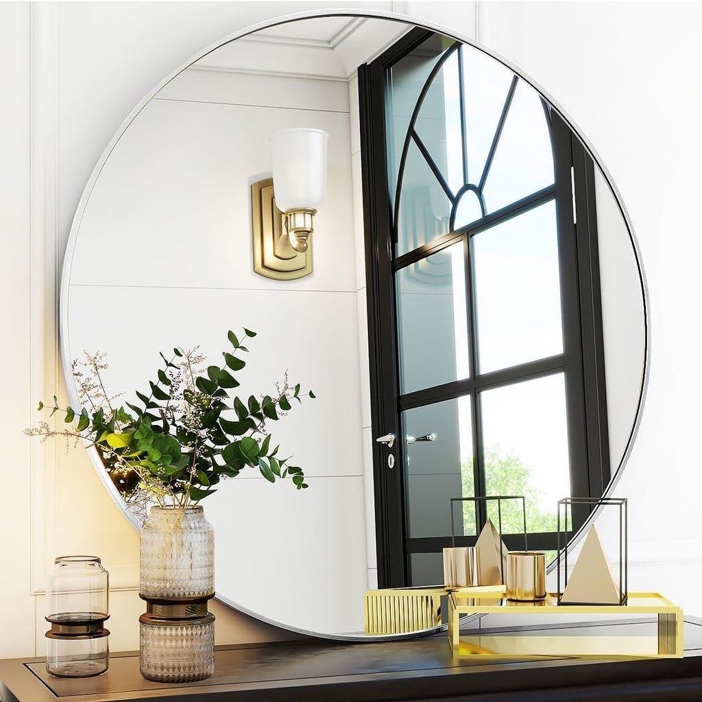 BEAUTYPEAK 46cm Runder Spiegel,Bruchsicherer Wandspiegel mit Aluminiumrahme