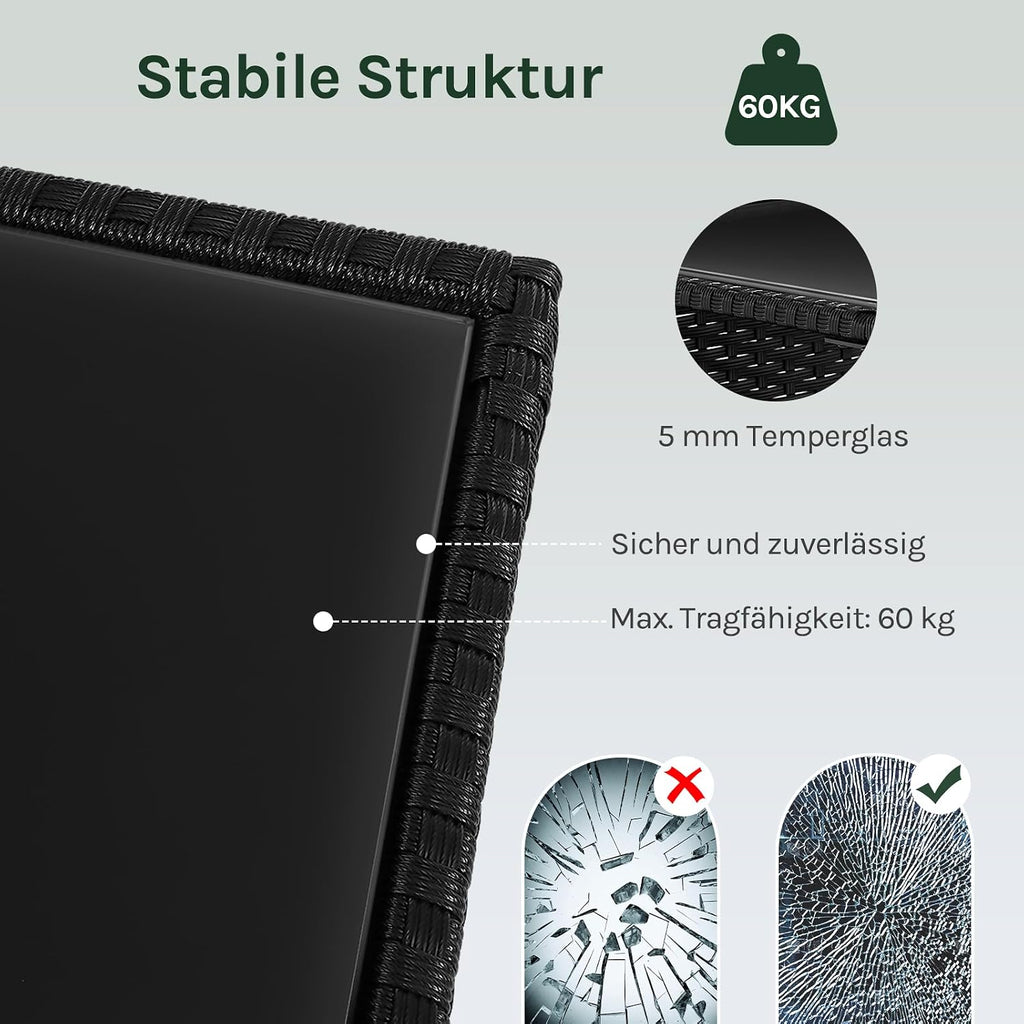 WOLTU Polyrattan Gartentisch, mit Glasplatte offenem Fach, 45x40x45 cm