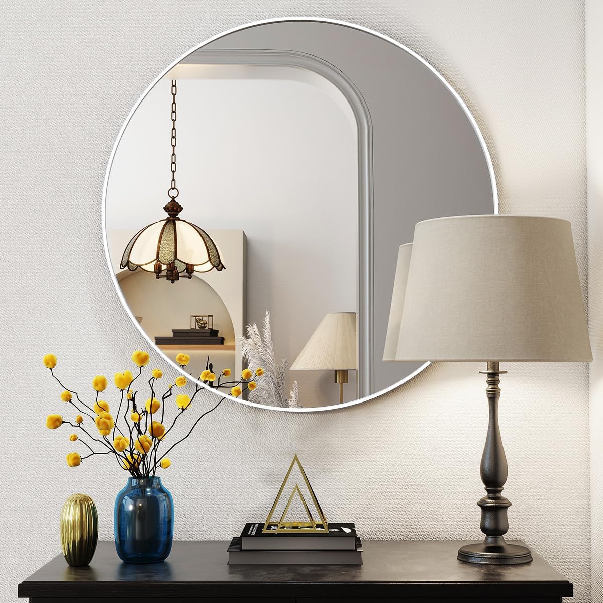 BEAUTYPEAK 46cm Runder Spiegel,Bruchsicherer Wandspiegel mit Aluminiumrahme