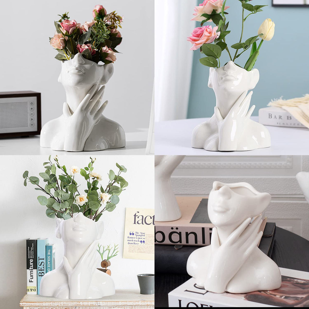 CEMABT Gesicht vase, Blume Dekor, Keramik Körper Weibliche Form, Ideale Regal, Moderne Bauernhaus Tisch, Kleine nette Bücherregal Halbgesicht (Stil-C)