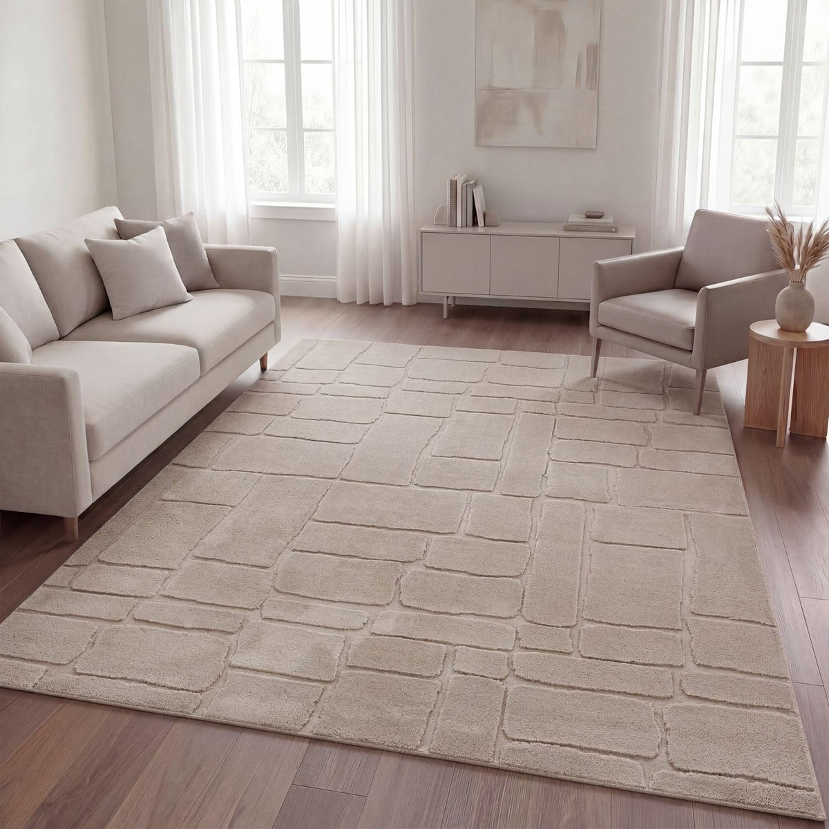 TT Home Wohnzimmer Teppich Schlafzimmer Hochflor Skandinavisches Design Unifarben Geometrisch Boho Style Modern Waschbar, Creme 1, 160x220 cm
