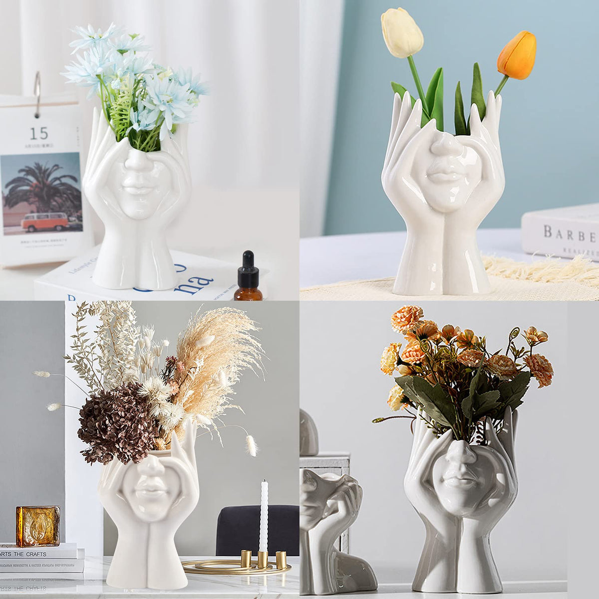 CEMABT Gesicht vase, Blume Dekor, Keramik Körper Weibliche Form, Ideale Regal, Moderne Bauernhaus Tisch, Kleine nette Bücherregal Halbgesicht (Stil-C)