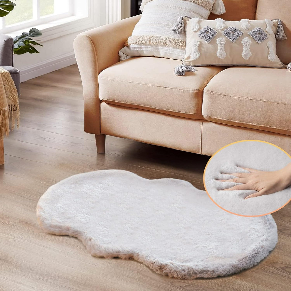 ORINOVA Teppich Schlafzimmer Beige Waschbar Flauschig 60x90 cm Fellteppich Kunstfell Wohnzimmer Kinderzimmer Teppich Weich Klein Deko Rechteckig