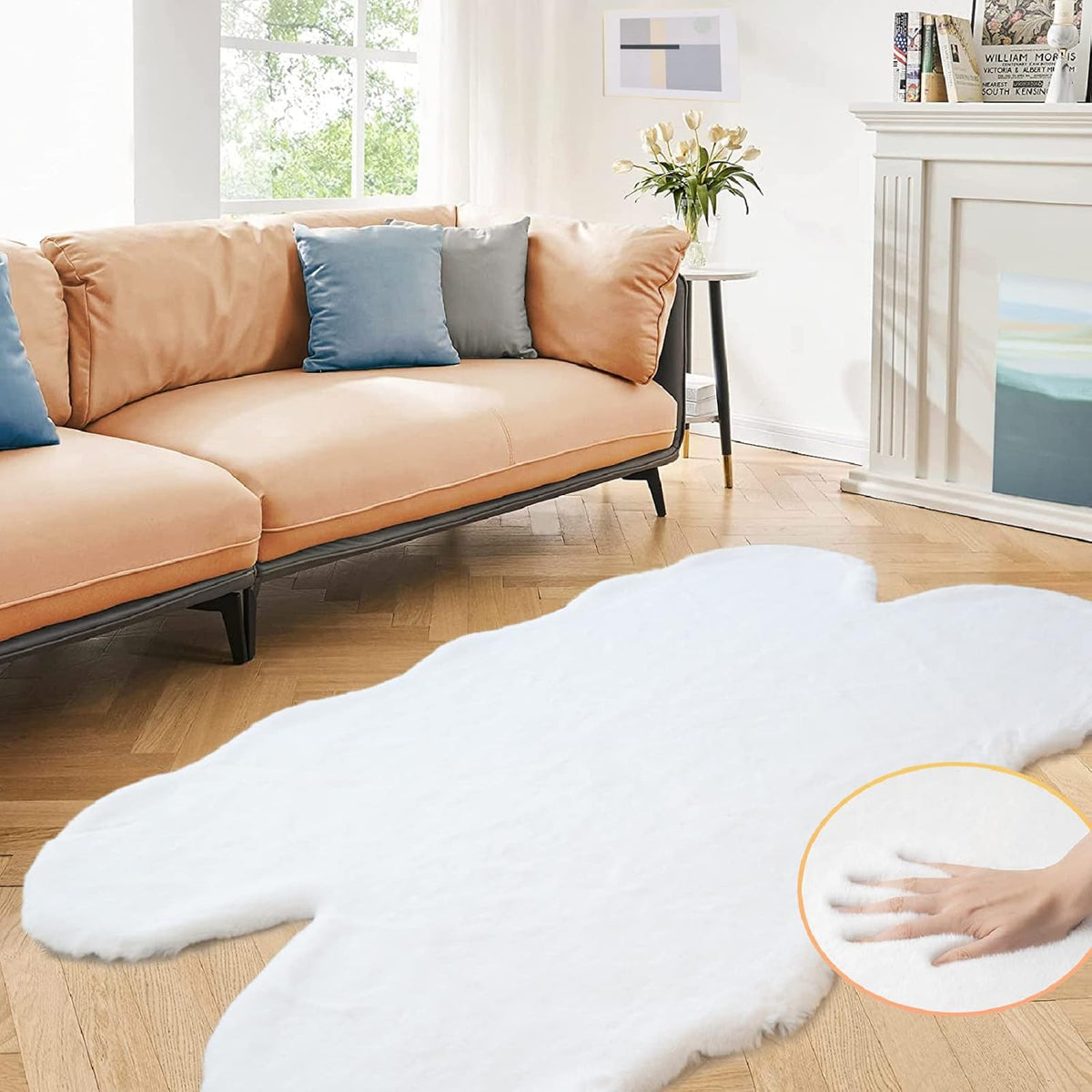 ORINOVA Teppich Schlafzimmer Beige Waschbar Flauschig 60x90 cm Fellteppich Kunstfell Wohnzimmer Kinderzimmer Teppich Weich Klein Deko Rechteckig