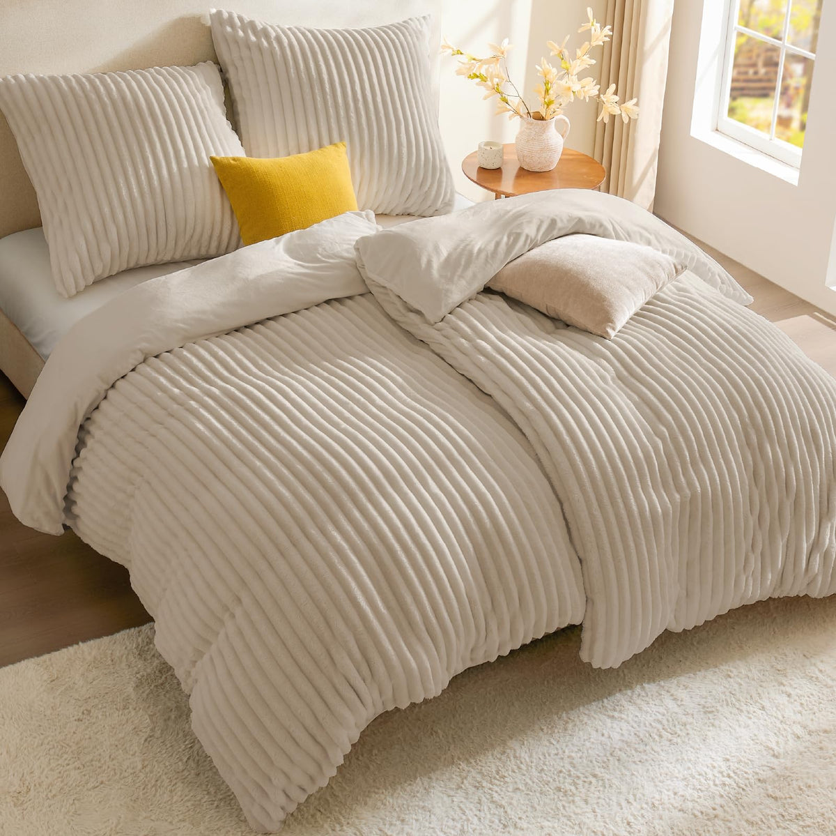 BEDELITE Flanell Bettwäsche 200x200 3teilig Plüsch, Fleece Winter Bettbezug