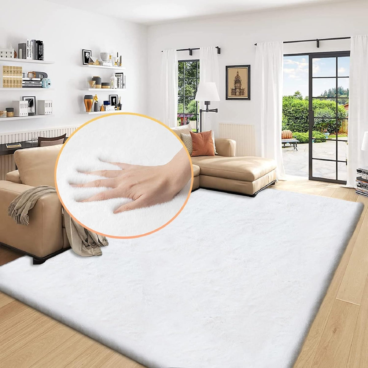 ORINOVA Teppich Schlafzimmer Beige Waschbar Flauschig 60x90 cm Fellteppich Kunstfell Wohnzimmer Kinderzimmer Teppich Weich Klein Deko Rechteckig