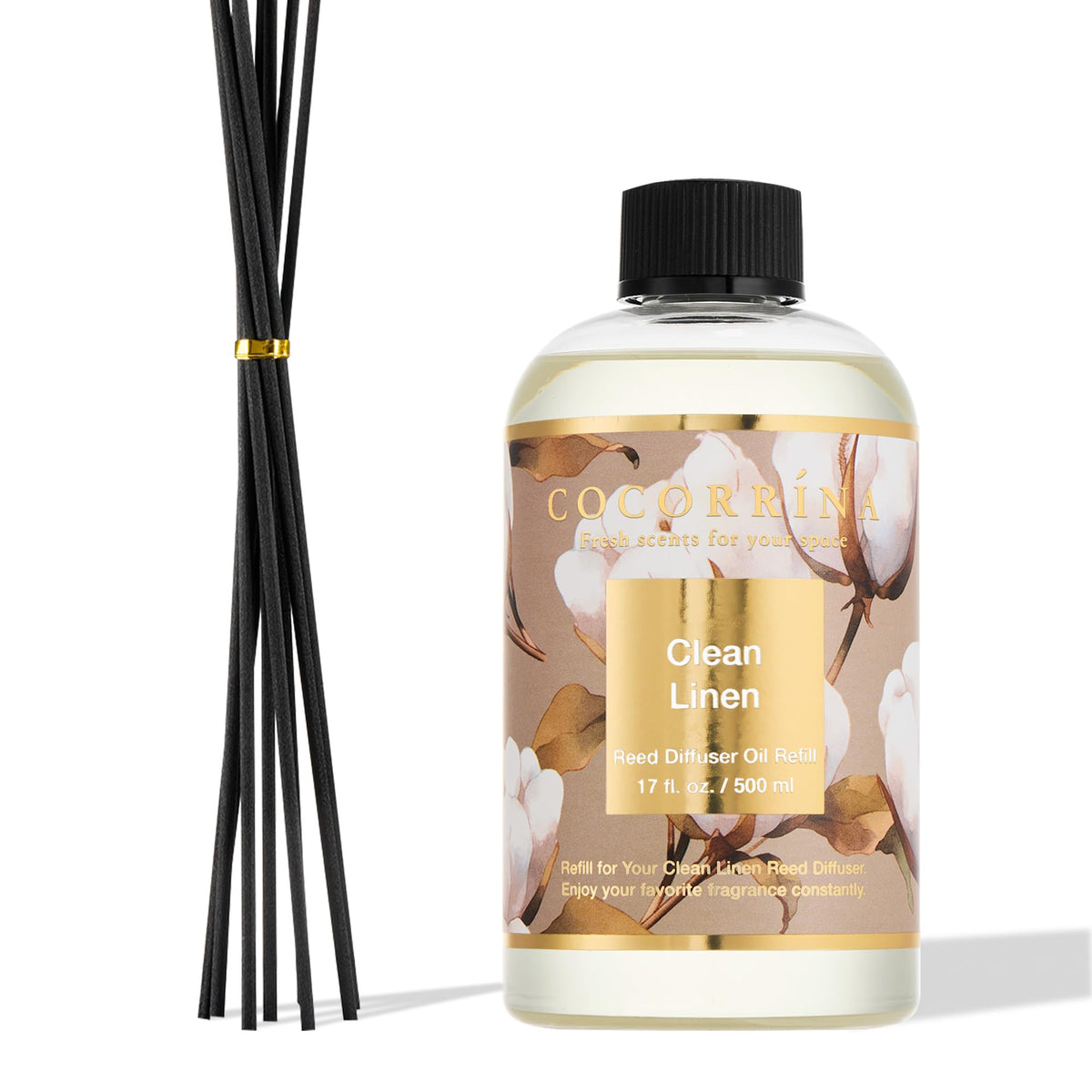 COCORRÍNA Raumduft Reed Diffuser mit 8 Duftstäbchen 200ml- Sauberes Leinen, Natürlich, Langanhaltend, Home Duft ätherisches Öl Reed Diffusor für Badezimmer Regal Dekoration