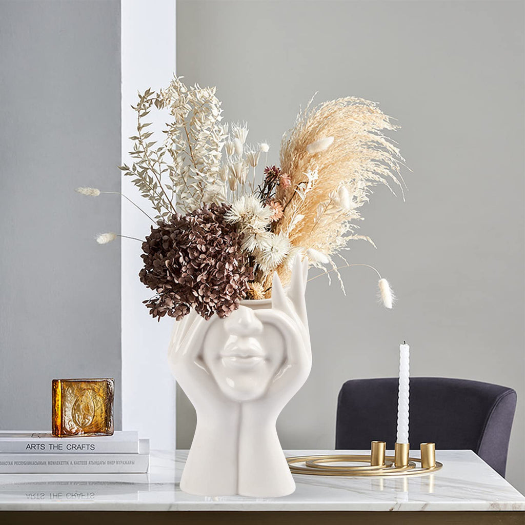 CEMABT Gesicht vase, Blume Dekor, Keramik Körper Weibliche Form, Ideale Regal, Moderne Bauernhaus Tisch, Kleine nette Bücherregal Halbgesicht (Stil-C)