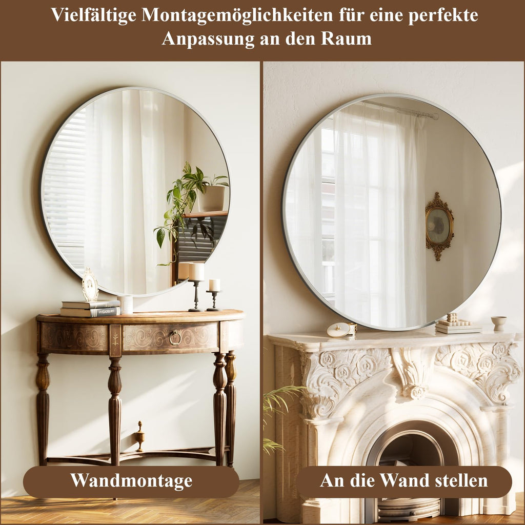 BEAUTYPEAK 46cm Runder Spiegel,Bruchsicherer Wandspiegel mit Aluminiumrahme