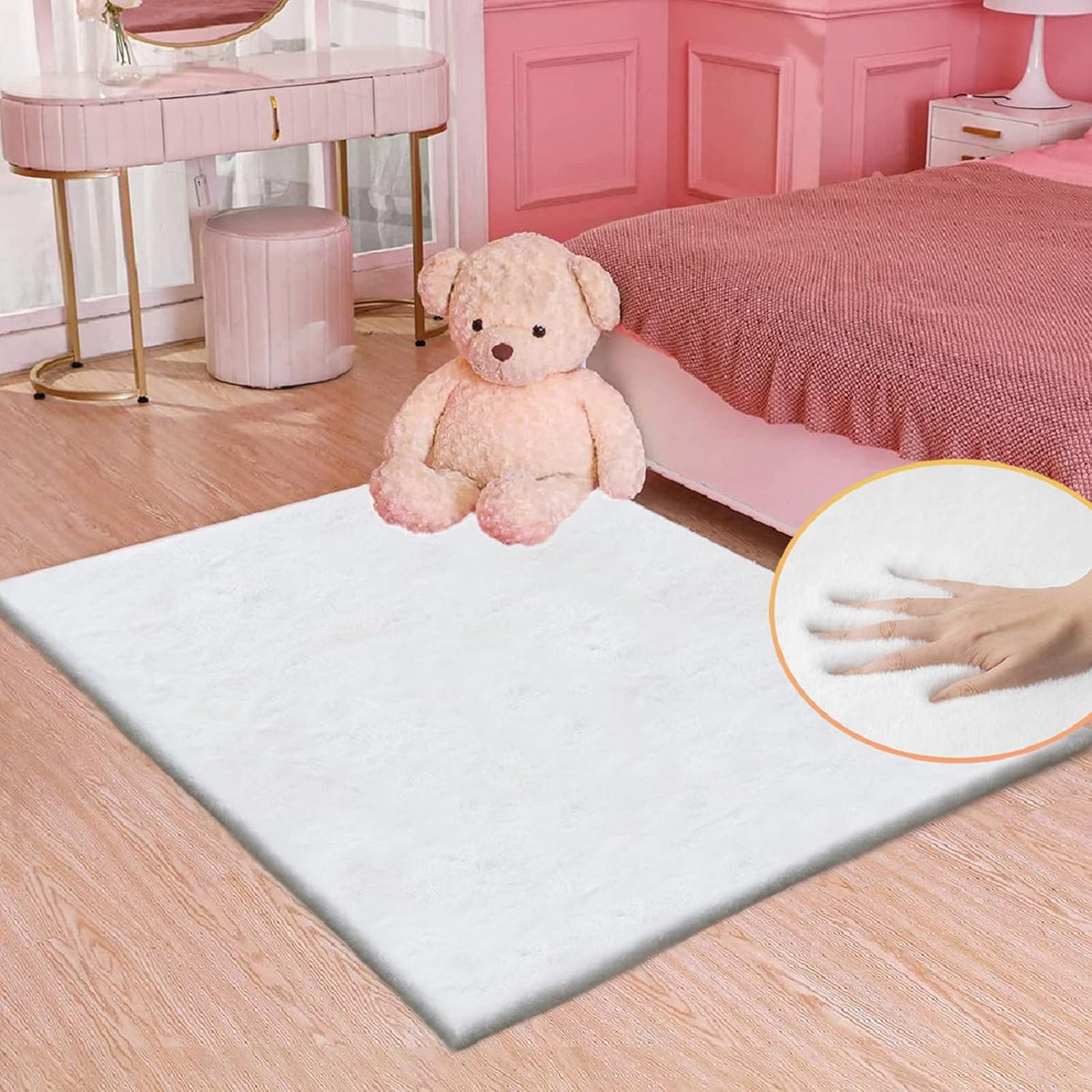 ORINOVA Teppich Schlafzimmer Beige Waschbar Flauschig 60x90 cm Fellteppich Kunstfell Wohnzimmer Kinderzimmer Teppich Weich Klein Deko Rechteckig