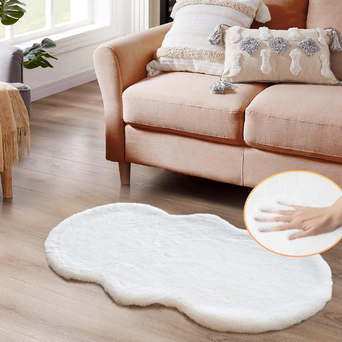 ORINOVA Teppich Schlafzimmer Beige Waschbar Flauschig 60x90 cm Fellteppich Kunstfell Wohnzimmer Kinderzimmer Teppich Weich Klein Deko Rechteckig
