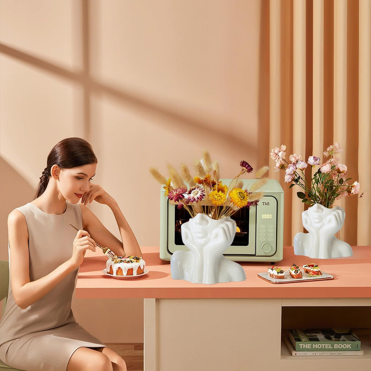 CEMABT Gesicht vase, Blume Dekor, Keramik Körper Weibliche Form, Ideale Regal, Moderne Bauernhaus Tisch, Kleine nette Bücherregal Halbgesicht (Stil-C)