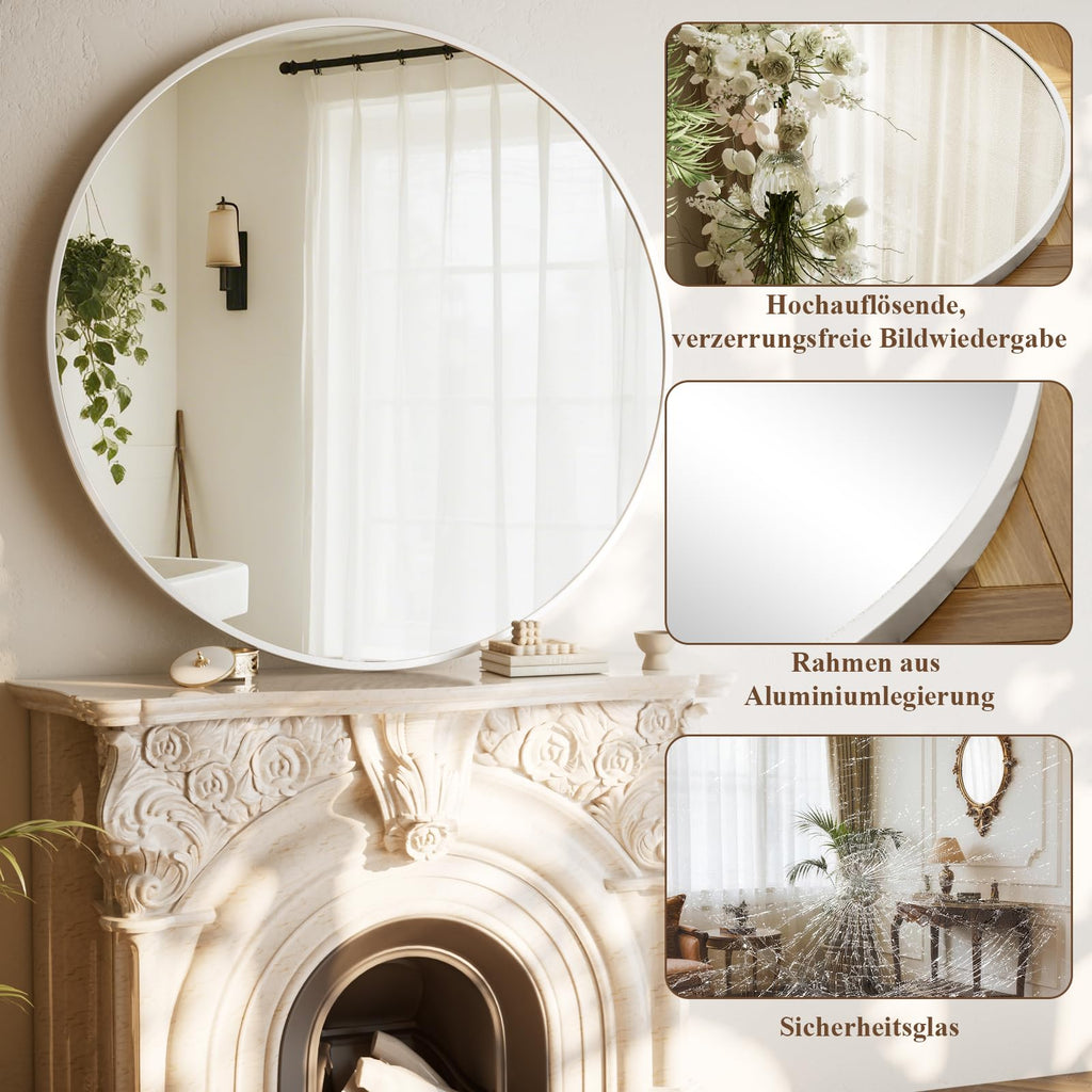 BEAUTYPEAK 46cm Runder Spiegel,Bruchsicherer Wandspiegel mit Aluminiumrahme