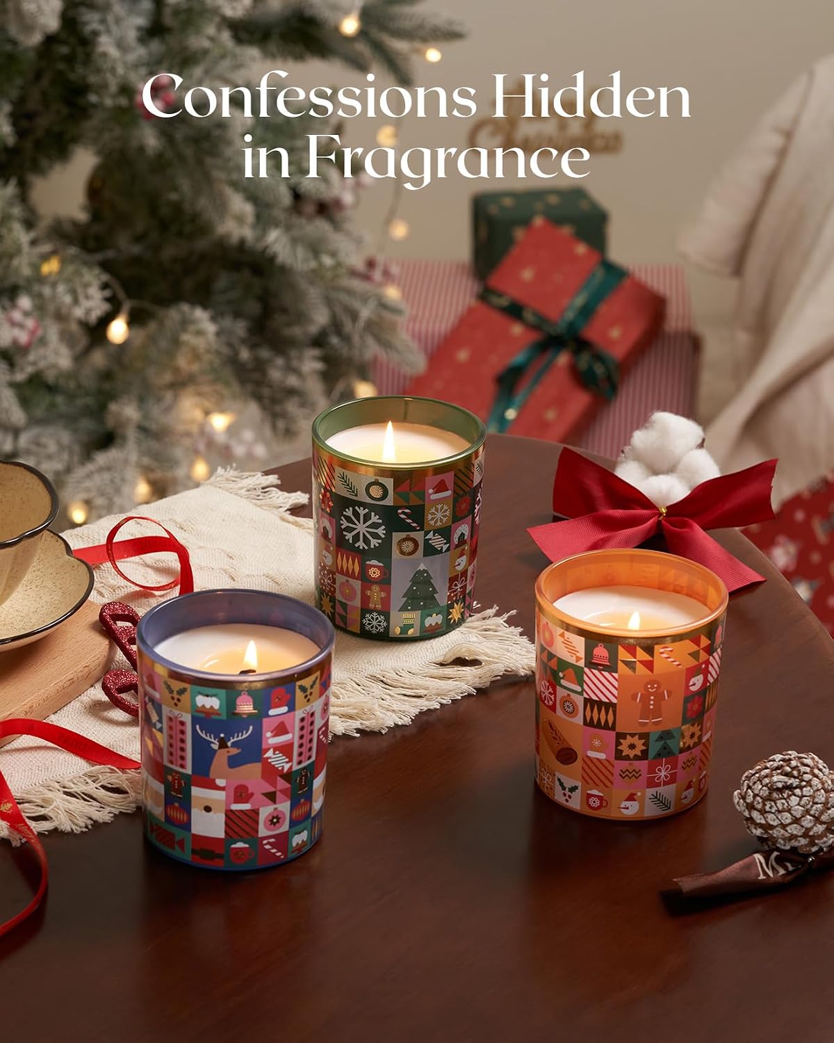 M&SENSE Zuckerstangen Apfel & Kokos Duftkerzen im Glas für Weihnachten 280g 55 Std. Brenndauer Weihnachtskerzen mit Baumwolldocht sauber ungiftig natürliche Sojawachskerze für Spa und Yoga MSSDOEU1O2