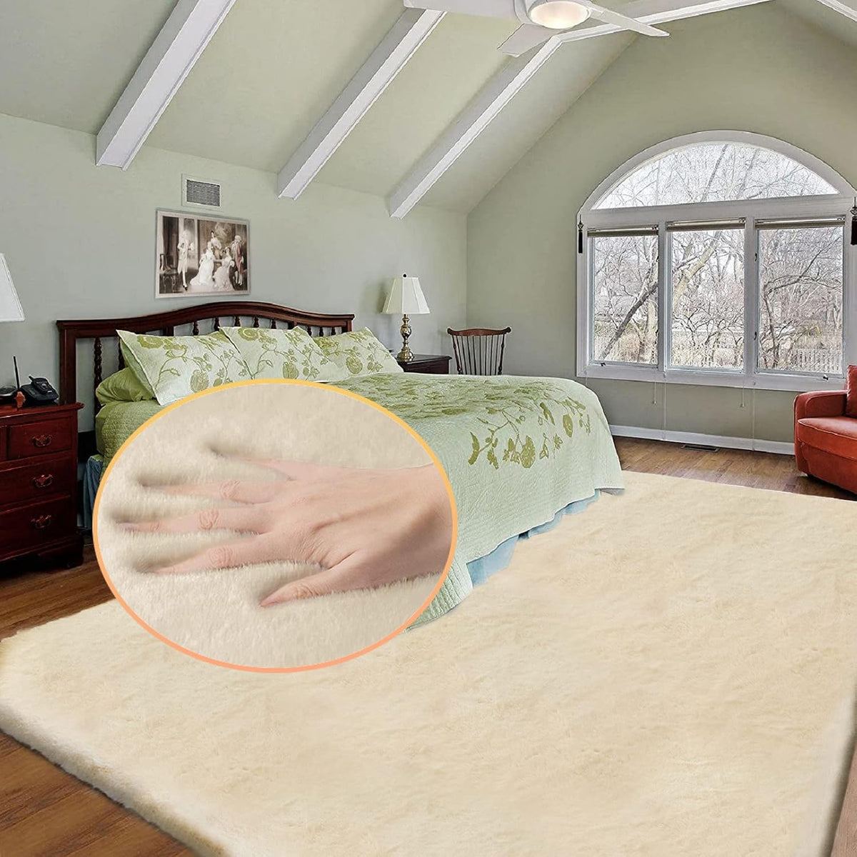 ORINOVA Teppich Schlafzimmer Beige Waschbar Flauschig 60x90 cm Fellteppich Kunstfell Wohnzimmer Kinderzimmer Teppich Weich Klein Deko Rechteckig