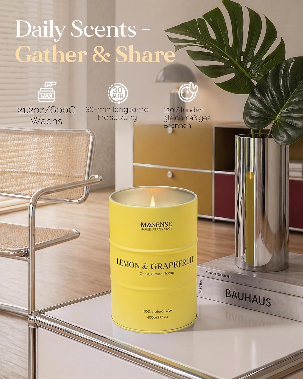 M&SENSE Oud Holz Duftkerze im Glas, groß 600g, natürliches Sojawachs, langanhaltende Brenndauer bis zu 130 Stunden, dekorative Sojakerze für Heim und Wohnzimmer, Geschenk für Männer