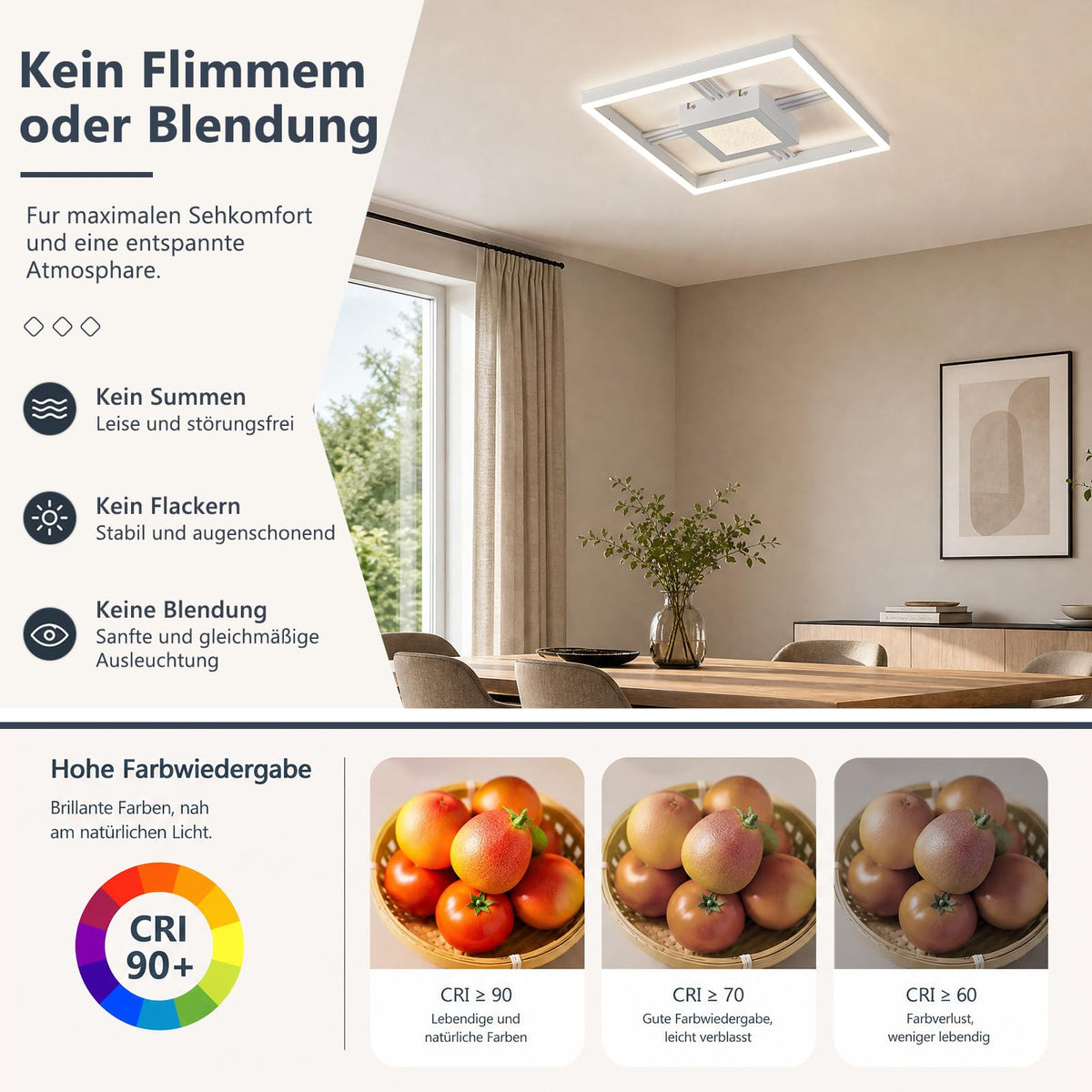Qamra Modern Schwarz Deckenlampe,48W Quadratisch LED Deckenleuchte 4000K,40cm Lampe für Schlafzimmer Wohnzimmer Flur Badezimmer