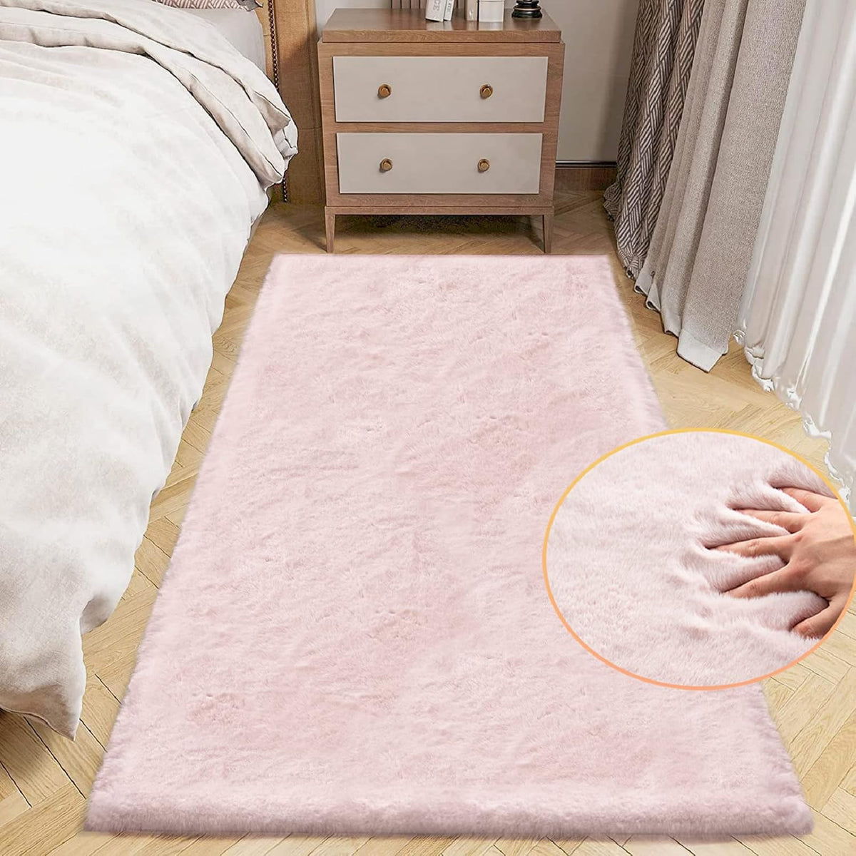 ORINOVA Teppich Schlafzimmer Beige Waschbar Flauschig 60x90 cm Fellteppich Kunstfell Wohnzimmer Kinderzimmer Teppich Weich Klein Deko Rechteckig
