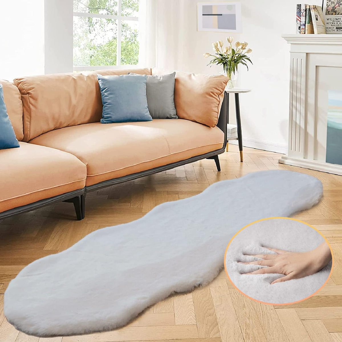 ORINOVA Teppich Schlafzimmer Beige Waschbar Flauschig 60x90 cm Fellteppich Kunstfell Wohnzimmer Kinderzimmer Teppich Weich Klein Deko Rechteckig